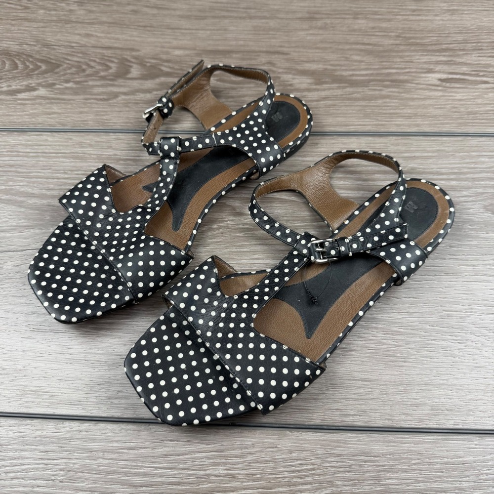 Marni Womens Sandals Polka Dot Leather Square Toe Black White Size 39